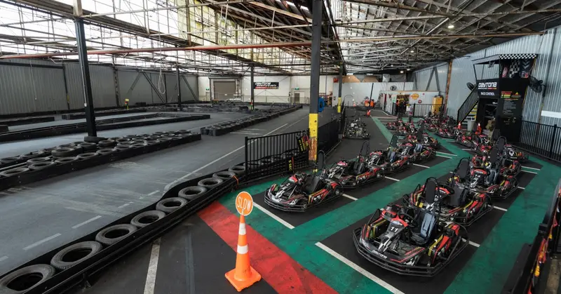 Karts parked on the indoor track